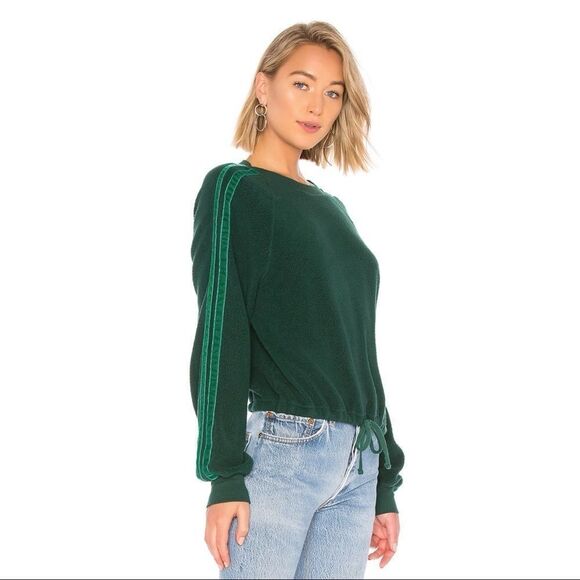 Pam & Gela Cropped Sweatshirt Velvet Stripes Green - Picture 3 of 16